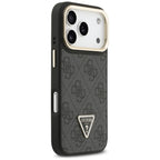 Guess 4G PU Triangle Logo & Stand Camera Magsafe dėklas iPhone 17 Pro - Juodas -- iPhone 17 Pro
