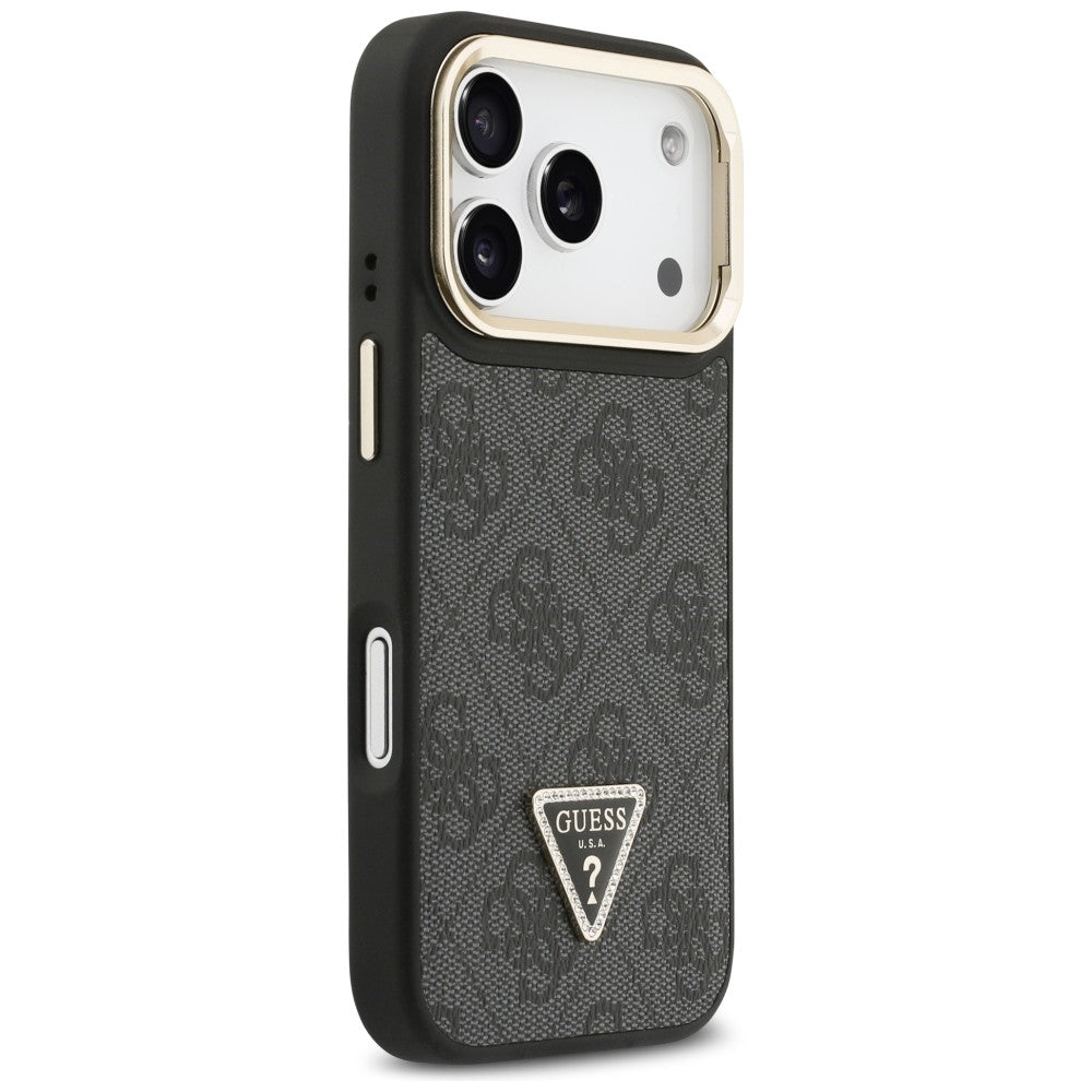 Guess 4G PU Triangle Logo & Stand Camera Magsafe dėklas iPhone 17 Pro - Juodas -- iPhone 17 Pro