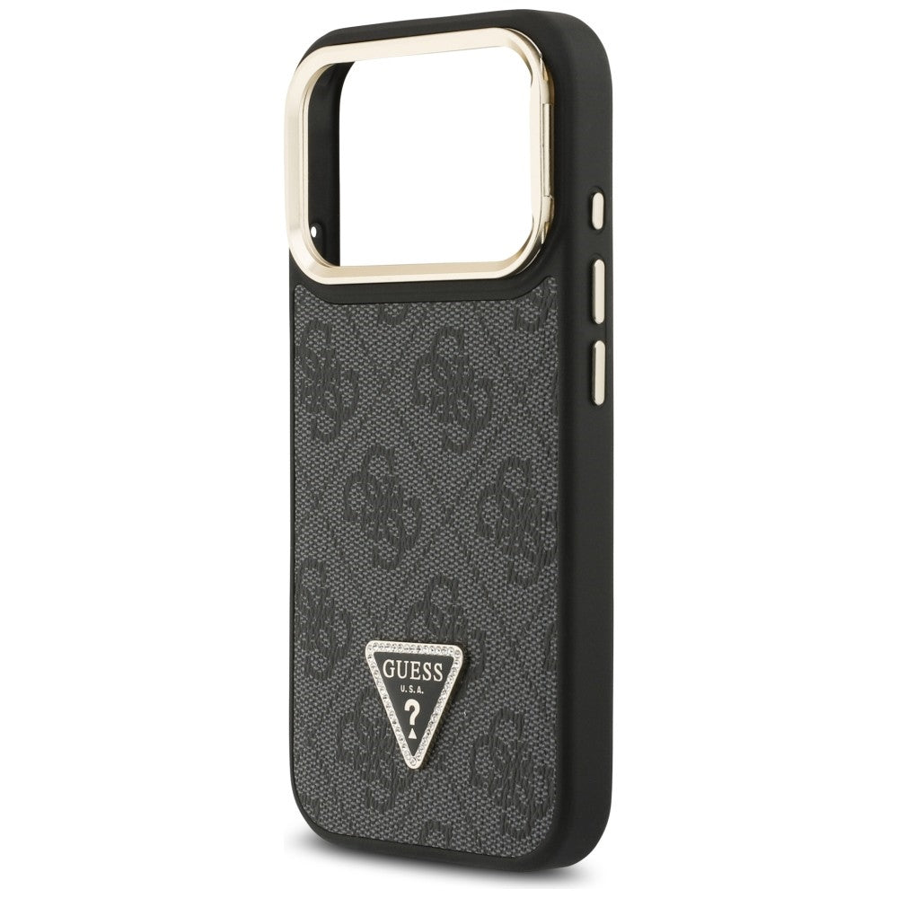Guess 4G PU Triangle Logo & Stand Camera Magsafe dėklas iPhone 17 Pro - Juodas -- iPhone 17 Pro