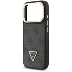 Guess 4G PU Triangle Logo & Stand Camera Magsafe dėklas iPhone 17 Pro - Juodas -- iPhone 17 Pro