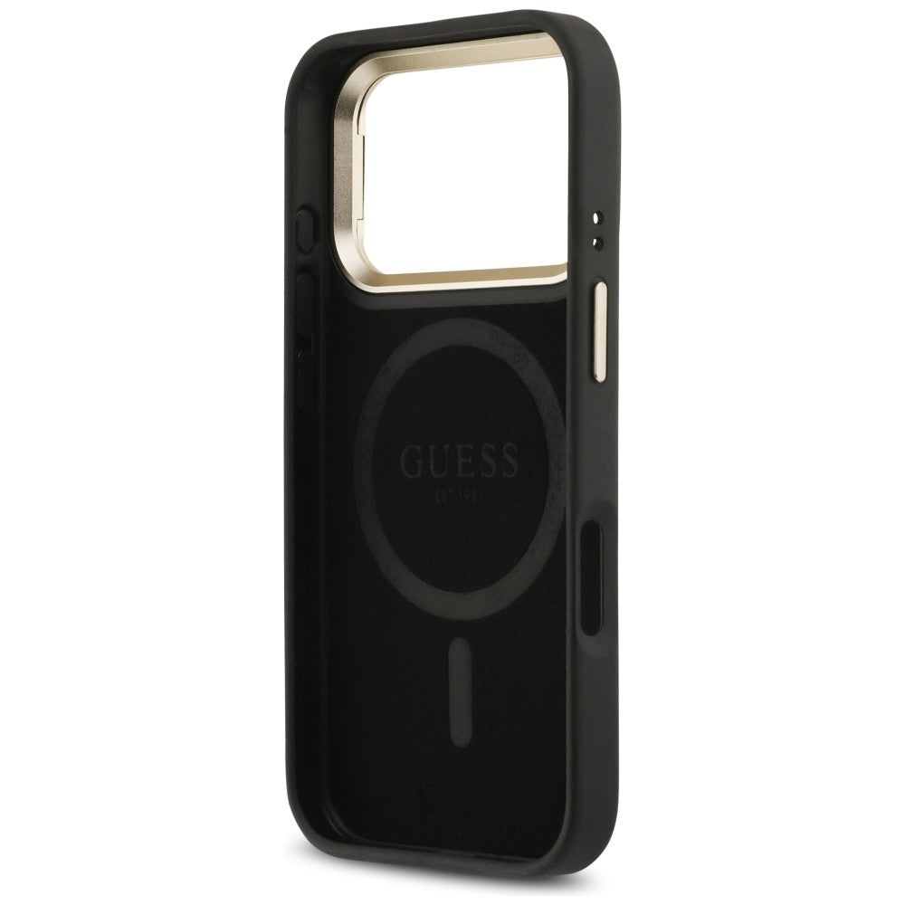 Guess 4G PU Triangle Logo & Stand Camera Magsafe dėklas iPhone 17 Pro - Juodas -- iPhone 17 Pro