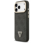 Guess 4G PU Triangle Logo & Stand Camera Magsafe dėklas iPhone 17 Pro Max - Juodas -- iPhone 17 Pro Max