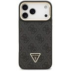 Guess 4G PU Triangle Logo & Stand Camera Magsafe dėklas iPhone 17 Pro Max - Juodas -- iPhone 17 Pro Max