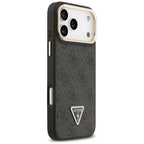 Guess 4G PU Triangle Logo & Stand Camera Magsafe dėklas iPhone 17 Pro Max - Juodas -- iPhone 17 Pro Max