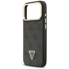 Guess 4G PU Triangle Logo & Stand Camera Magsafe dėklas iPhone 17 Pro Max - Juodas -- iPhone 17 Pro Max