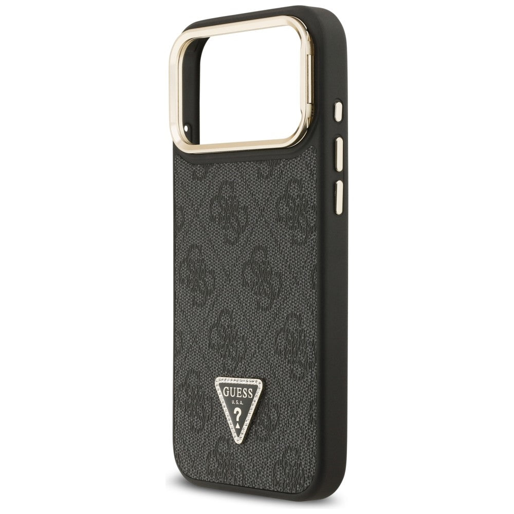 Guess 4G PU Triangle Logo & Stand Camera Magsafe dėklas iPhone 17 Pro Max - Juodas -- iPhone 17 Pro Max