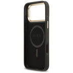 Guess 4G PU Triangle Logo & Stand Camera Magsafe dėklas iPhone 17 Pro Max - Juodas -- iPhone 17 Pro Max