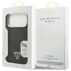 Guess 4G PU Triangle Logo & Stand Camera Magsafe dėklas iPhone 17 Pro Max - Juodas -- iPhone 17 Pro Max