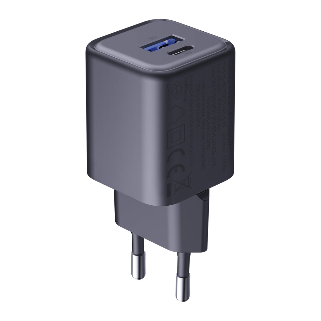 3mk Hyper Charger sieninis įkroviklis PD 33W GaN QC4+ PPS AFC FCP SCP 1A1C - juodas