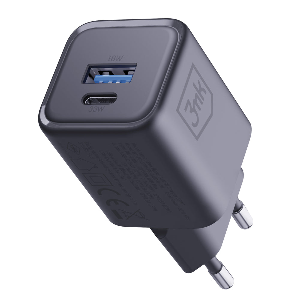 3mk Hyper Charger sieninis įkroviklis PD 33W GaN QC4+ PPS AFC FCP SCP 1A1C - juodas
