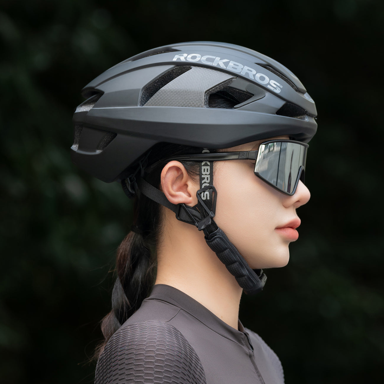 Rockbros LK-15 Anglies plaušų dviračio šalmas 58-62cm - Juodas -- Bicycle Helmets
