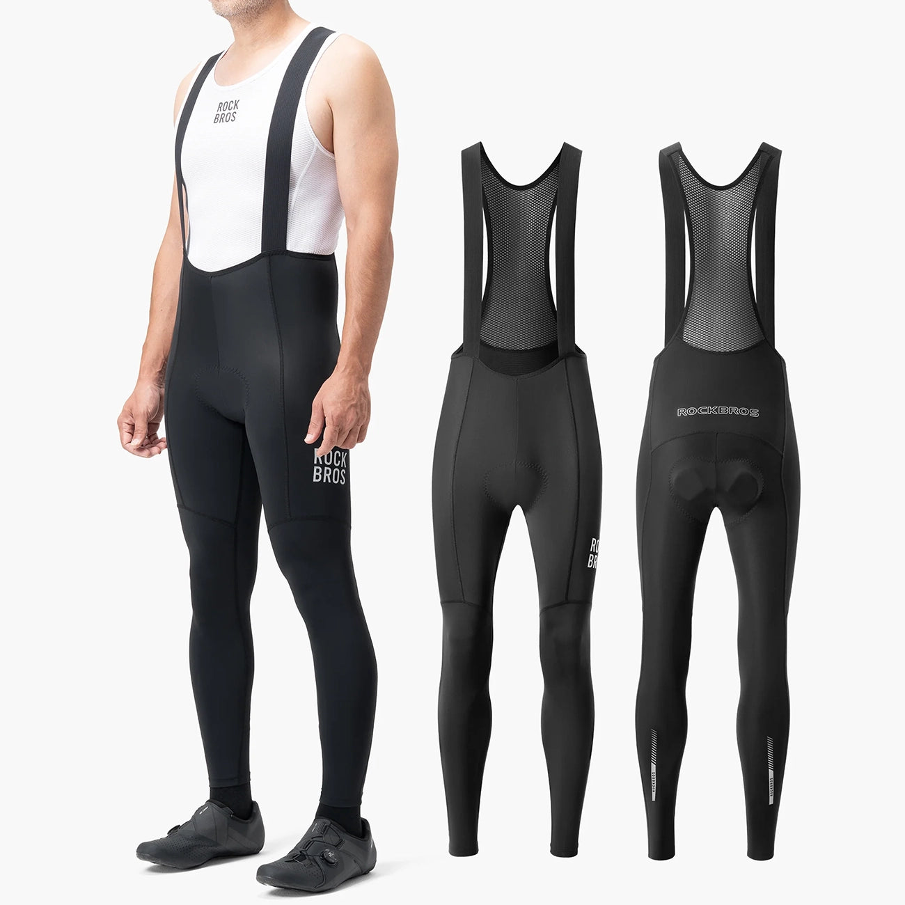 Rockbros 200021 Ilgi dviračio šortai su pamušalu, XXL dydžio - juodi -- Cycling Shorts & Bib Shorts