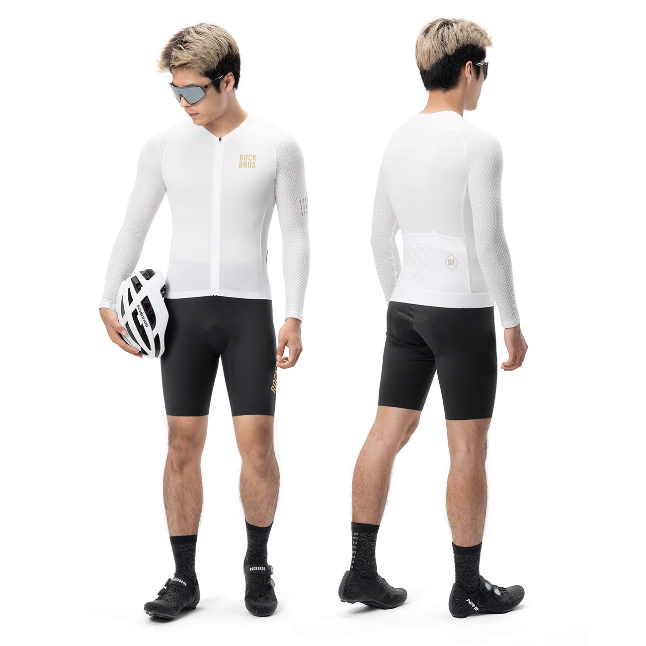 Rockbros YDCX008 Diamond ilgomis rankovėmis dviračio marškinėliai dydis XS - balti -- Cycling Jerseys