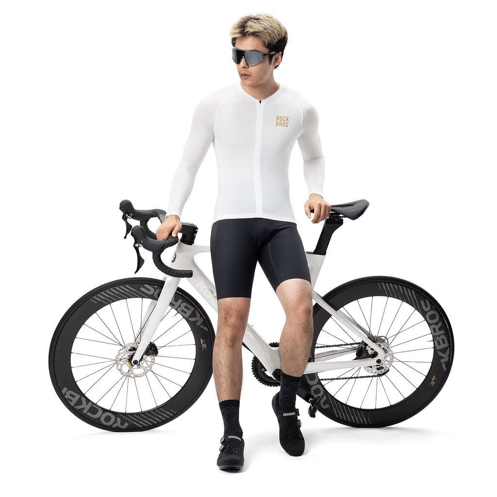 Rockbros YDCX008 Diamond ilgomis rankovėmis dviračio marškinėliai dydis S - balti -- Cycling Jerseys
