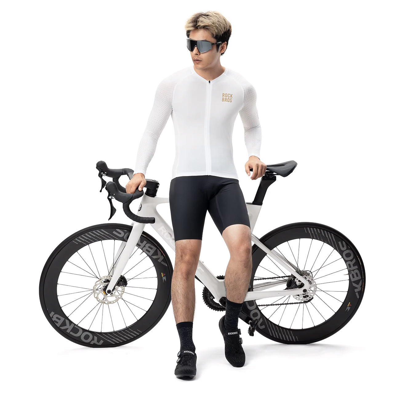 Rockbros YDCX008 Diamond ilgomis rankovėmis dviračio marškinėliai dydis S - balti -- Cycling Jerseys