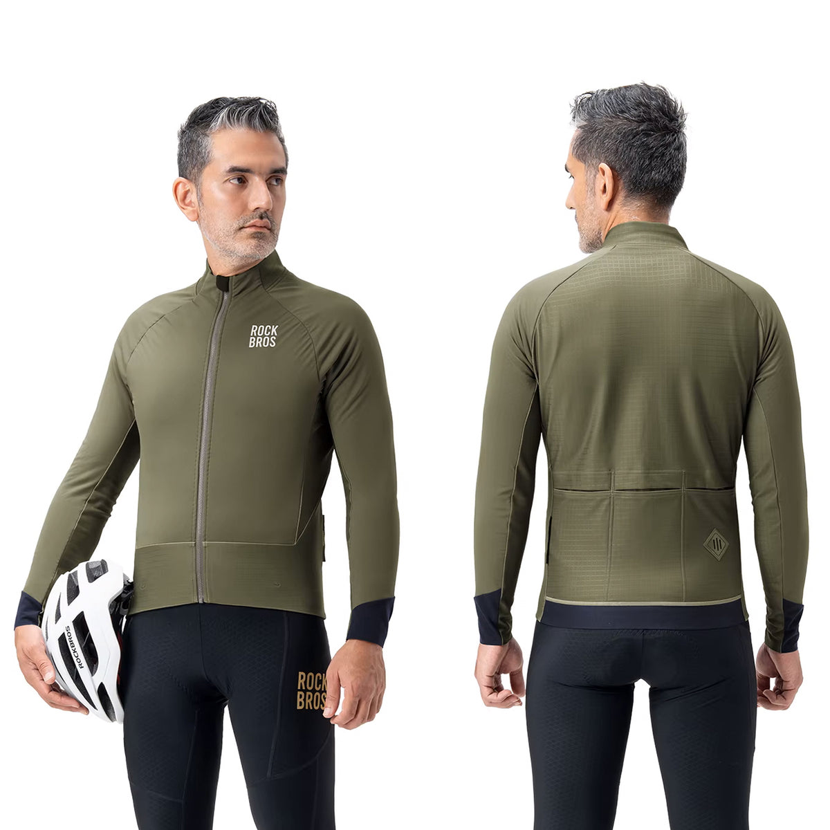 Rockbros YDWT014 Žieminė vilnos dvigubų sluoksnių dviratinė striukė, dydis XXL - žalia -- Cycling Jackets & Vests