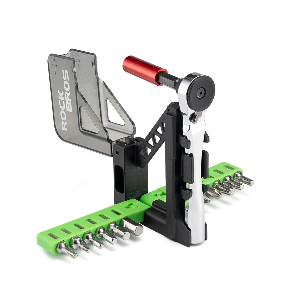 Rockbros Dviračio Įrankių Komplektas su Mini Ratuku ir Bitais - Skaidri Žalia -- Bicycle Multi-Tools