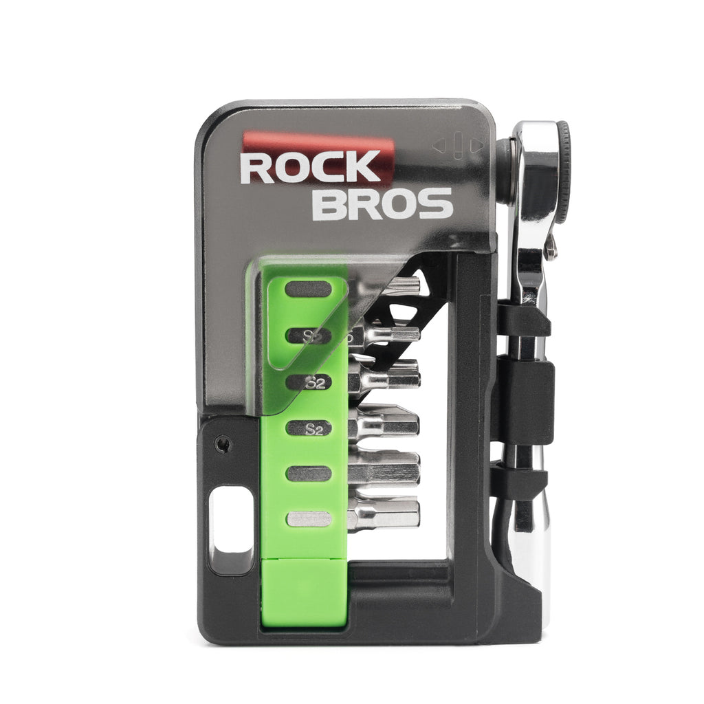 Rockbros Dviračio Įrankių Komplektas su Mini Ratuku ir Bitais - Skaidri Žalia -- Bicycle Multi-Tools