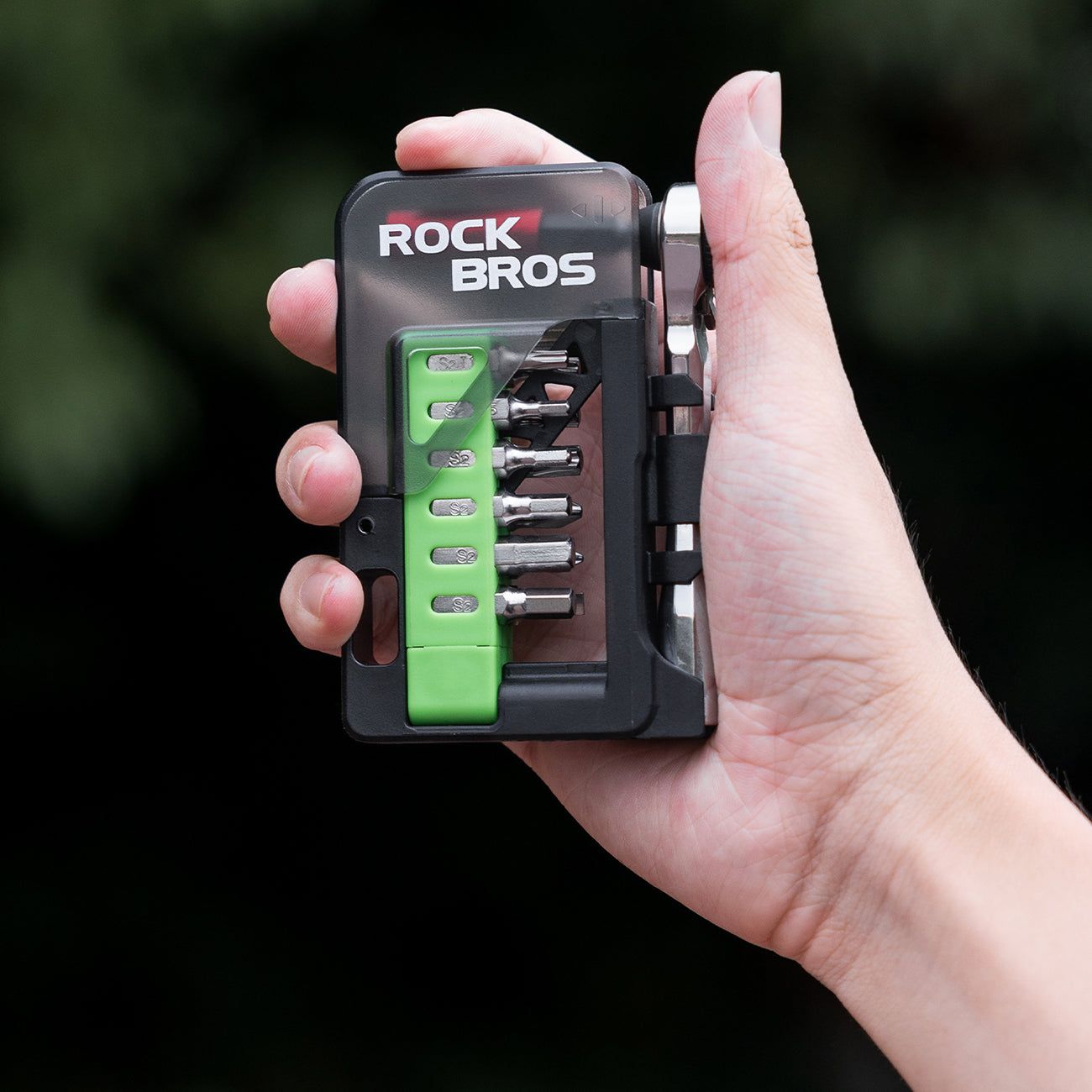 Rockbros Dviračio Įrankių Komplektas su Mini Ratuku ir Bitais - Skaidri Žalia -- Bicycle Multi-Tools
