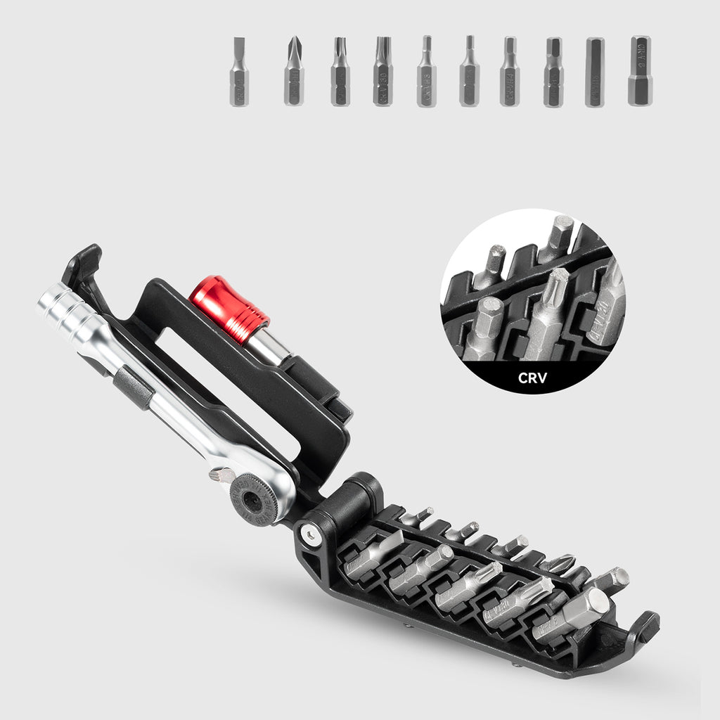 Rockbros Multitool dviračio įrankių komplektas su ratinčiu raktu ir padangų iškėlikliais - juodas -- Bicycle Multi-Tools
