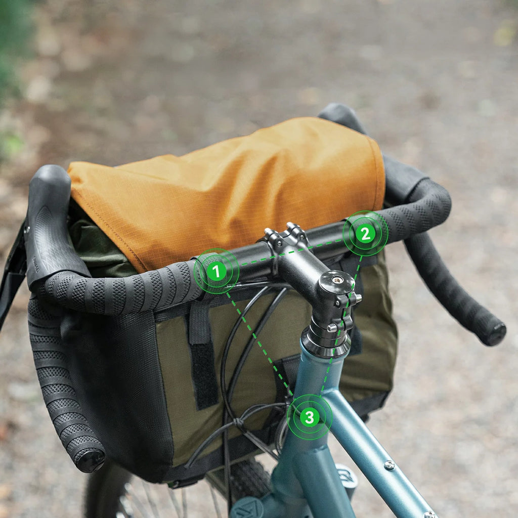 Rockbros W019 Vairo dviračio krepšelis 13,5-24L - Žalia-Oranžinė -- Bicycle Bags