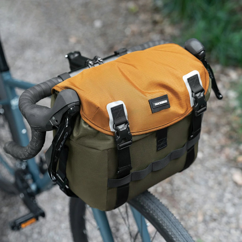 Rockbros W019 Vairo dviračio krepšelis 13,5-24L - Žalia-Oranžinė -- Bicycle Bags