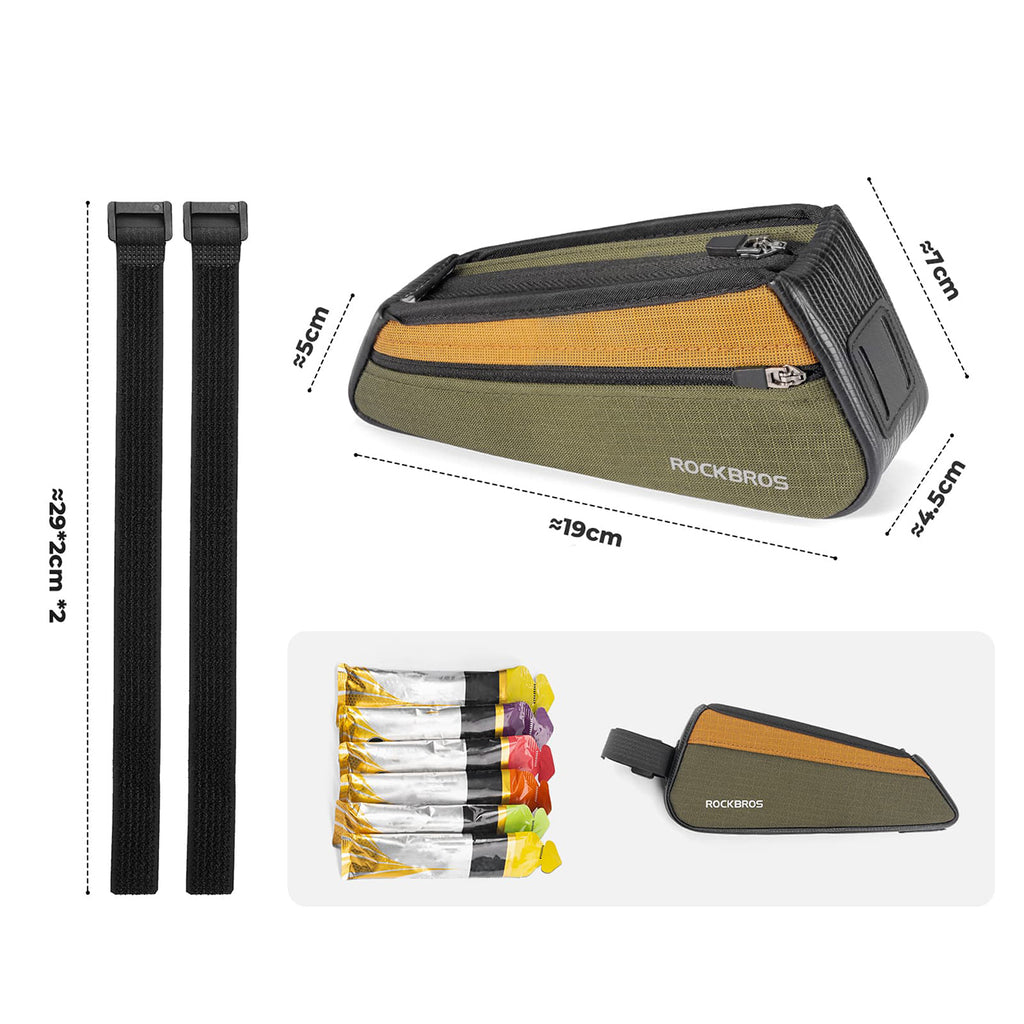 Rockbros 088 Viršutinio vamzdžio dviračio krepšelis 0,25L - Žalia ir oranžinė -- Bicycle Bags