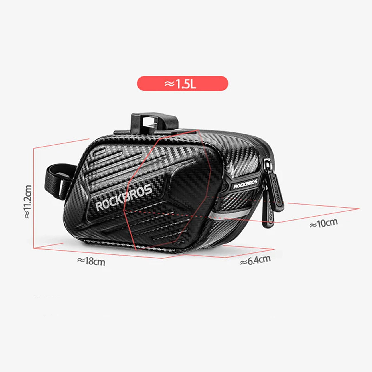 Rockbros B59 dviračio sėdynės krepšys 1.5L - Juodas -- Bicycle Bags