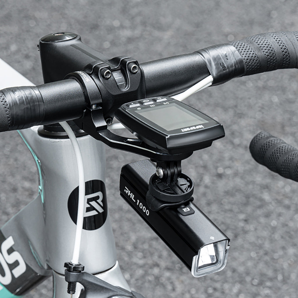 Rockbros FK-301 2-in-1 vairo dviračio laikiklis kompiuteriui ir sviesai/kamerai - juodas -- Bicycle Lights