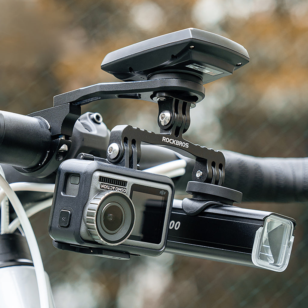 Rockbros FK-301 2-in-1 vairo dviračio laikiklis kompiuteriui ir sviesai/kamerai - juodas -- Bicycle Lights