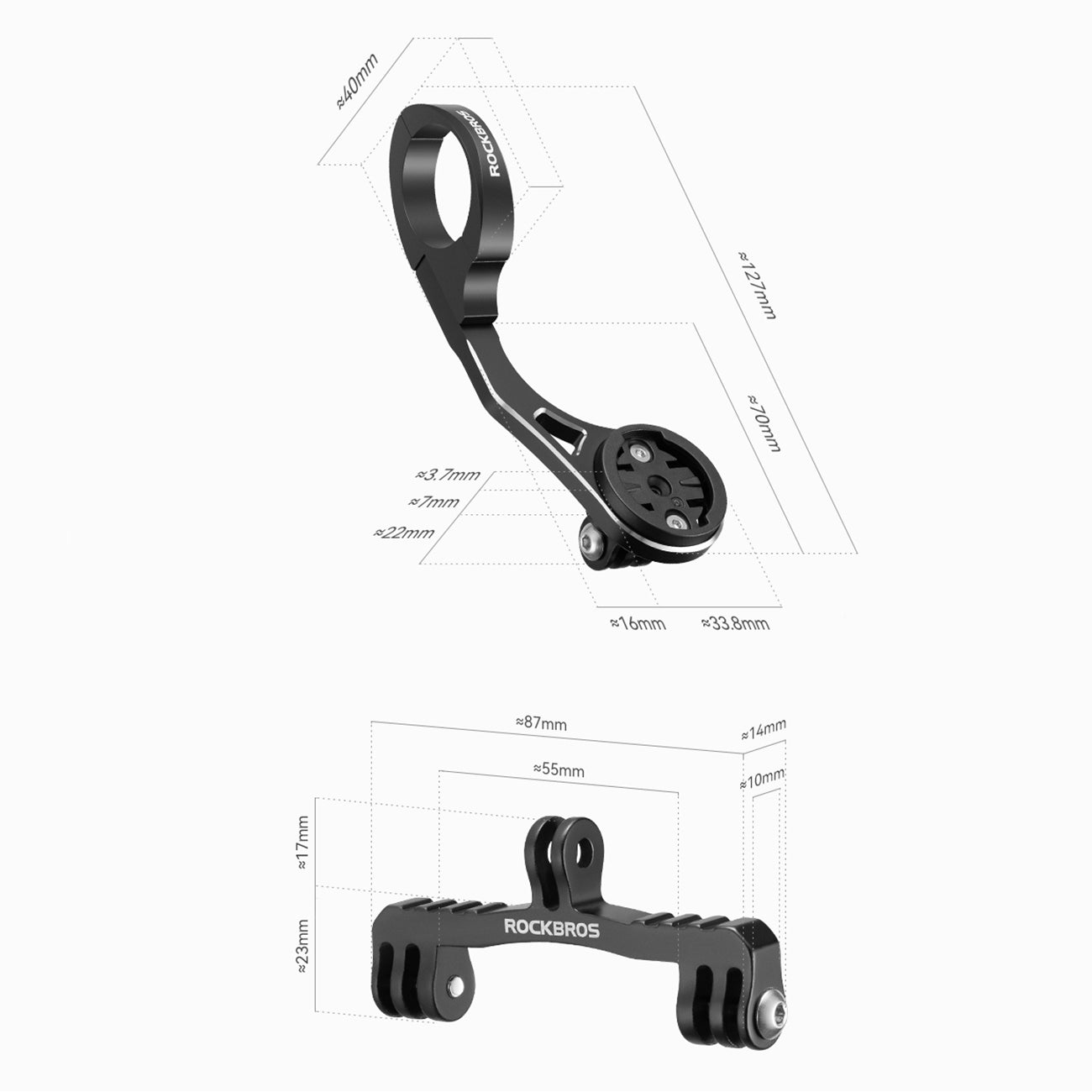 Rockbros FK-301 2-in-1 vairo dviračio laikiklis kompiuteriui ir sviesai/kamerai - juodas -- Bicycle Lights