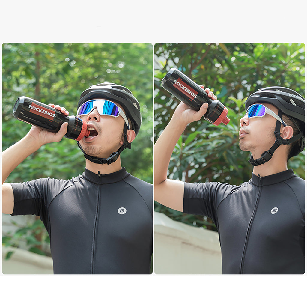 Rockbros 750 ml dviračio butelis - Skaidri juoda su raudona nusipylimo viršute -- Cycling Accessories