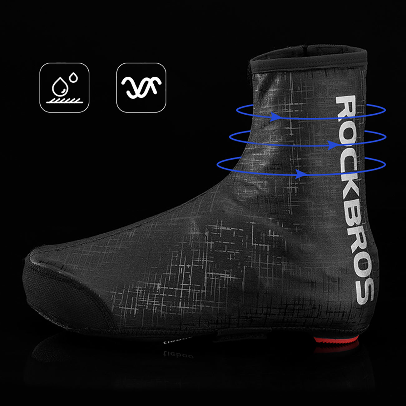Rockbros LF1081 Nepralaidūs vėjui ir vandeniui batų dangalai 42-46 cm - Juodi -- Bicycle Covers