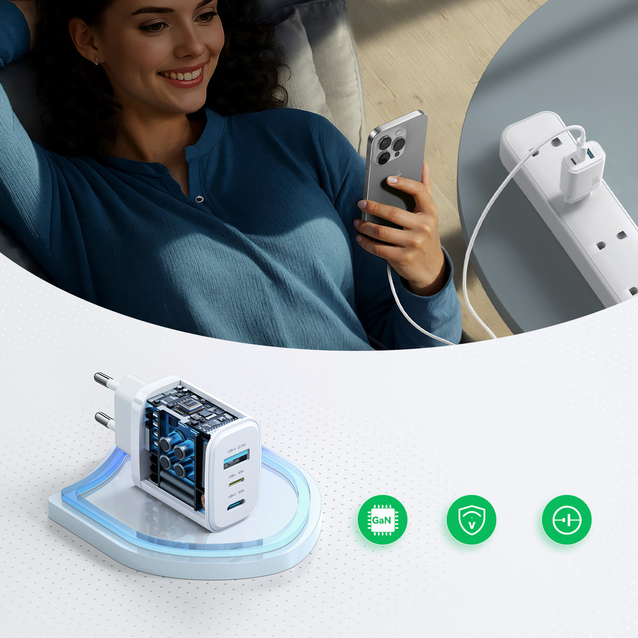 Joyroom JR-TG6 GaN 30W Sieninis Įkroviklis - Baltas -- Cell phone chargers
