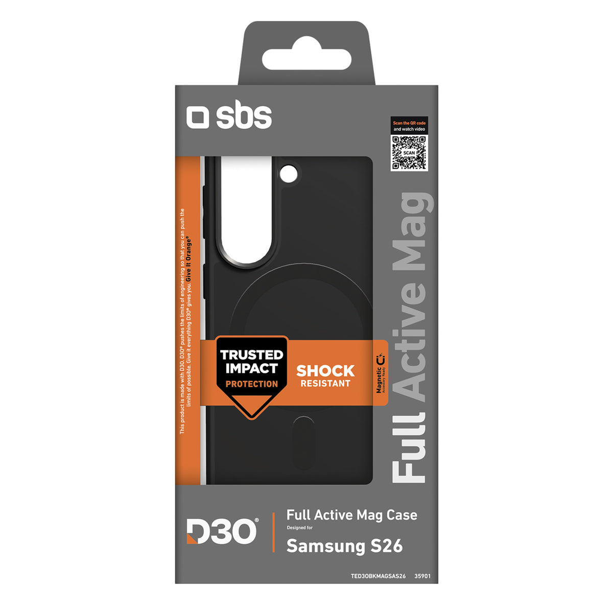 SBS Full Active Case D3O, skirtas Samsung Galaxy S26, MagSafe Suderinamas – juodas
