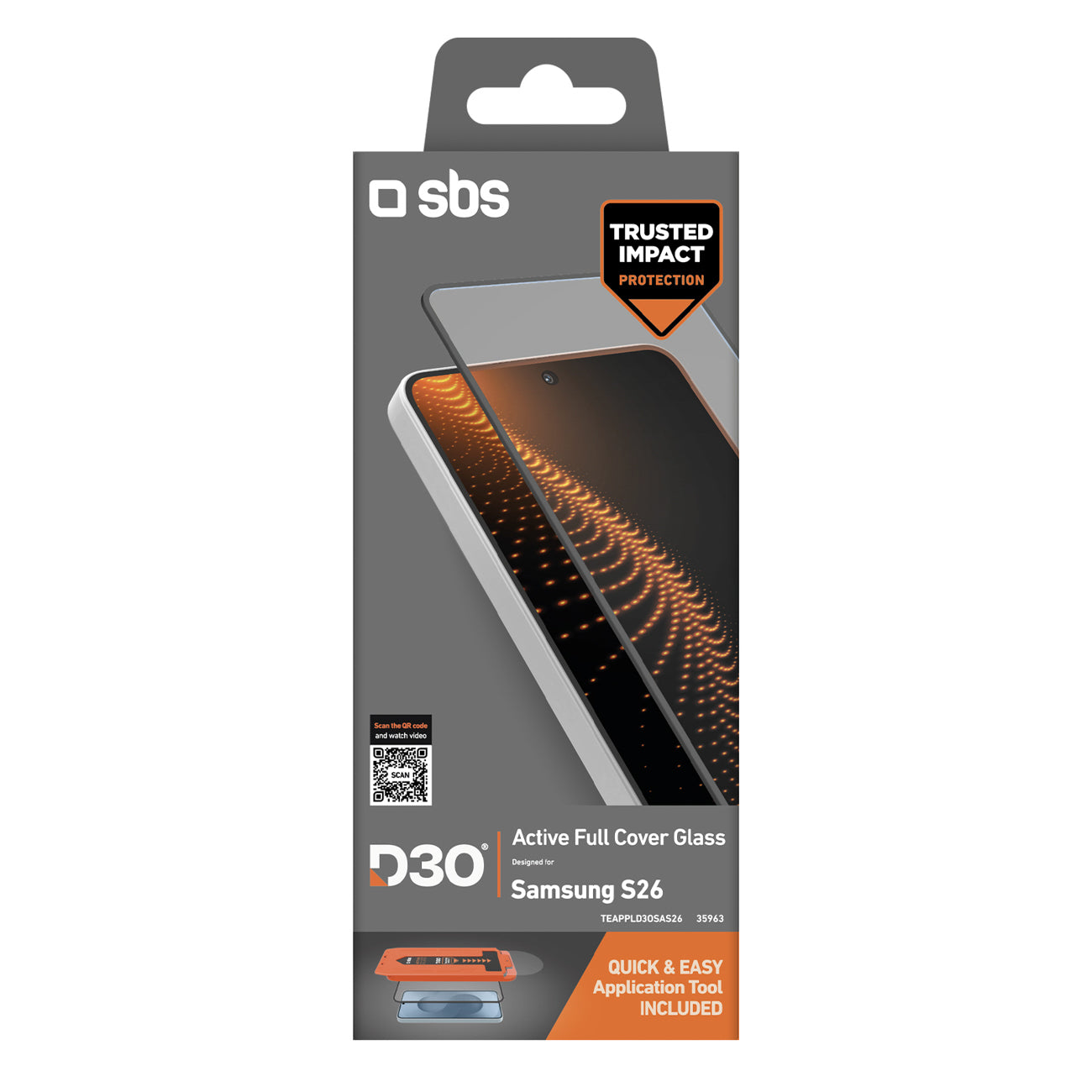 SBS D3O stiklas su aplikatoriumi, skirtas Samsung Galaxy S26