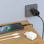 Dudao sieninis įkroviklis A23LEU 2.4A GaN EU USB-A su USB-A į Lightning laidu - juodas
