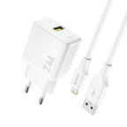 Dudao sieninis įkroviklis A23LEU 2.4A GaN EU USB-A su USB-A į Lightning laidu - baltas