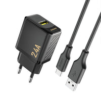 Dudao sieninis įkroviklis A23TEU 2.4A GaN USB-A su USB-A į USB-C laidu - juodas