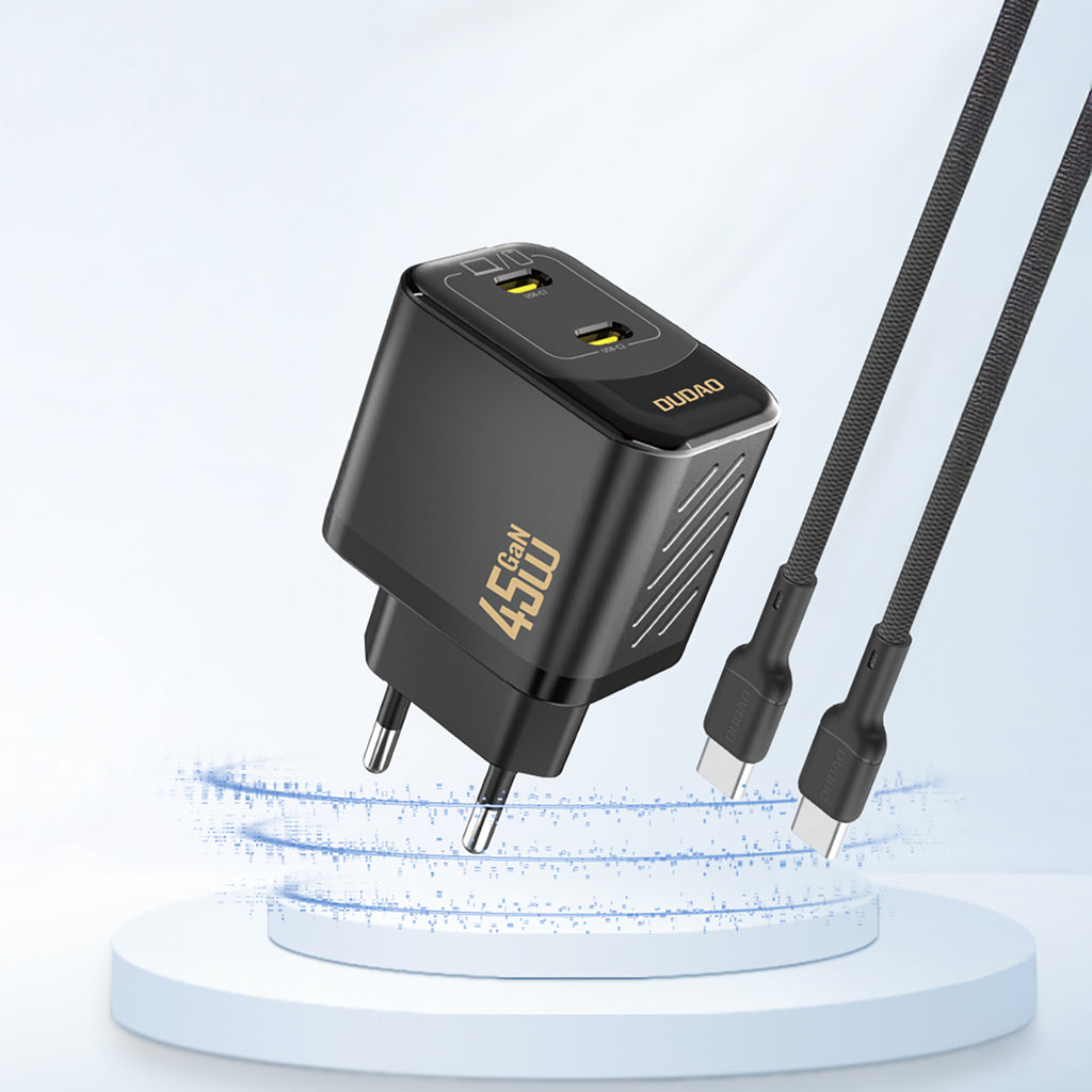 Dudao sieninis įkroviklis A28PEU PD 45W GaN 2xUSB - juodas -- Cell phone chargers
