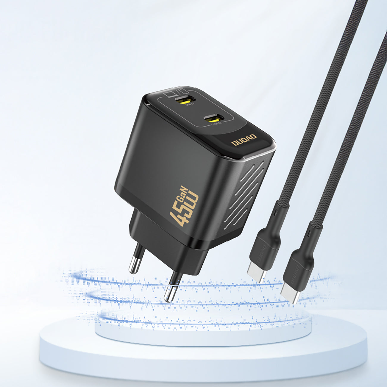 Dudao sieninis įkroviklis A28PEU PD 45W GaN 2xUSB - juodas -- Cell phone chargers