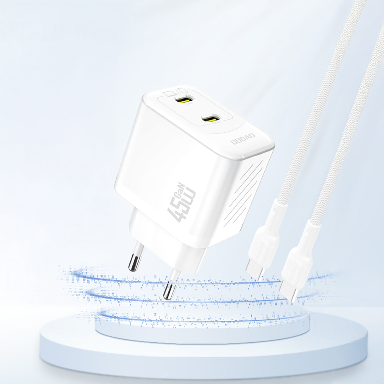 Dudao sieninis įkroviklis A28PEU PD 45W GaN 2xUSB - baltas