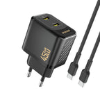 Dudao sieninis įkroviklis A28PCEU PD 45W GaN 2xUSB-C su USB-C laidu - juodas -- Cell phone chargers