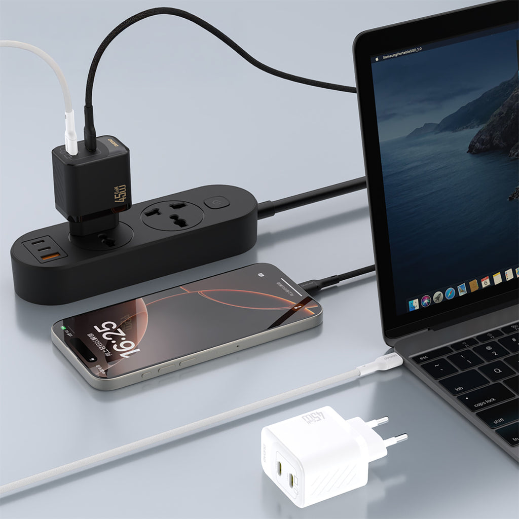 Dudao sieninis įkroviklis A28PCEU PD 45W GaN 2xUSB-C su USB-C laidu - juodas -- Cell phone chargers