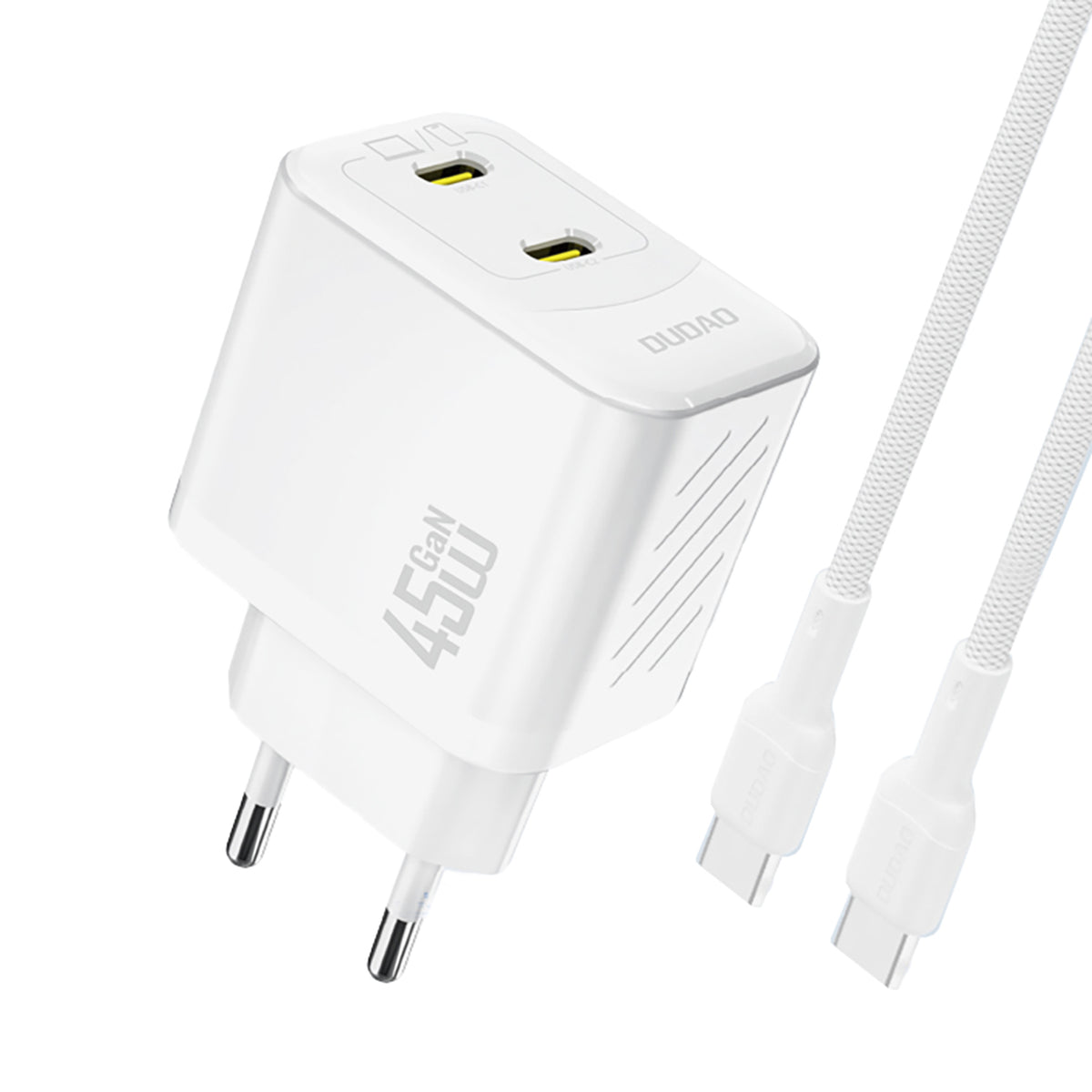 Dudao sieninis įkroviklis A28PCEU PD 45W GaN 2xUSB-C su USB-C laidu - baltas