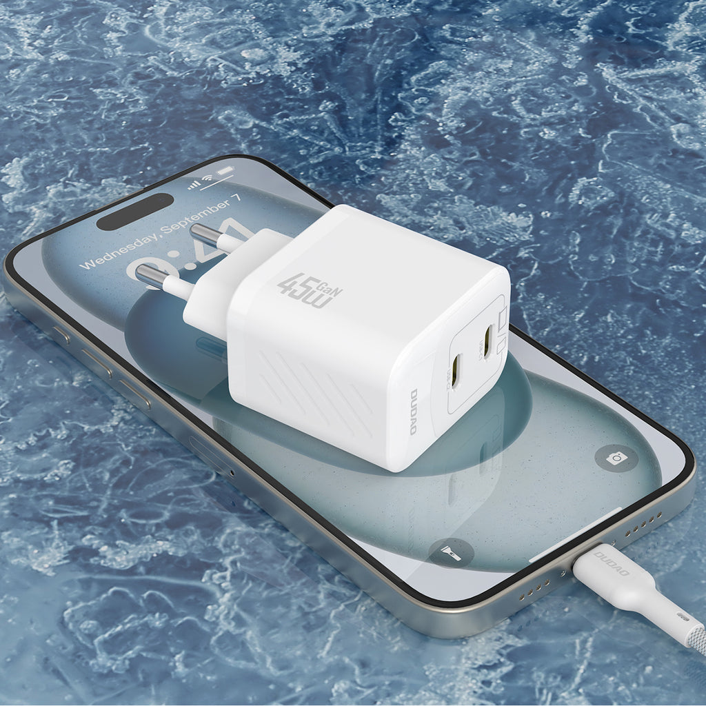 Dudao sieninis įkroviklis A28PCEU PD 45W GaN 2xUSB-C su USB-C laidu - baltas