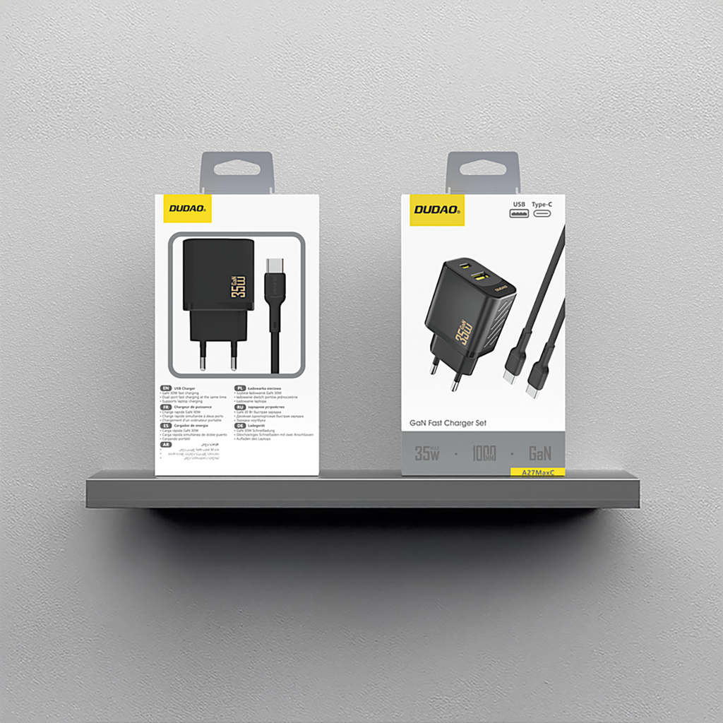 Dudao sieninis įkroviklis A27MaxCEU PD QC 35W USB-A USB-C su USB-C laidu - juodas