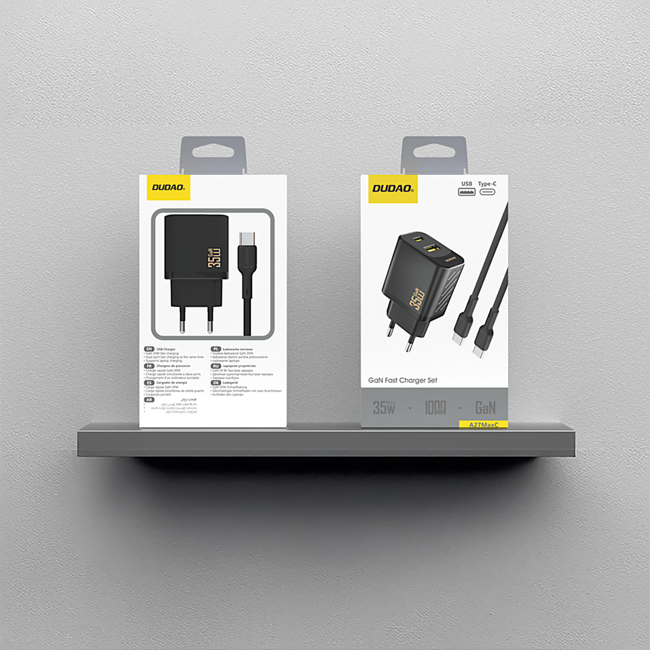 Dudao sieninis įkroviklis A27MaxCEU PD QC 35W USB-A USB-C su USB-C laidu - juodas