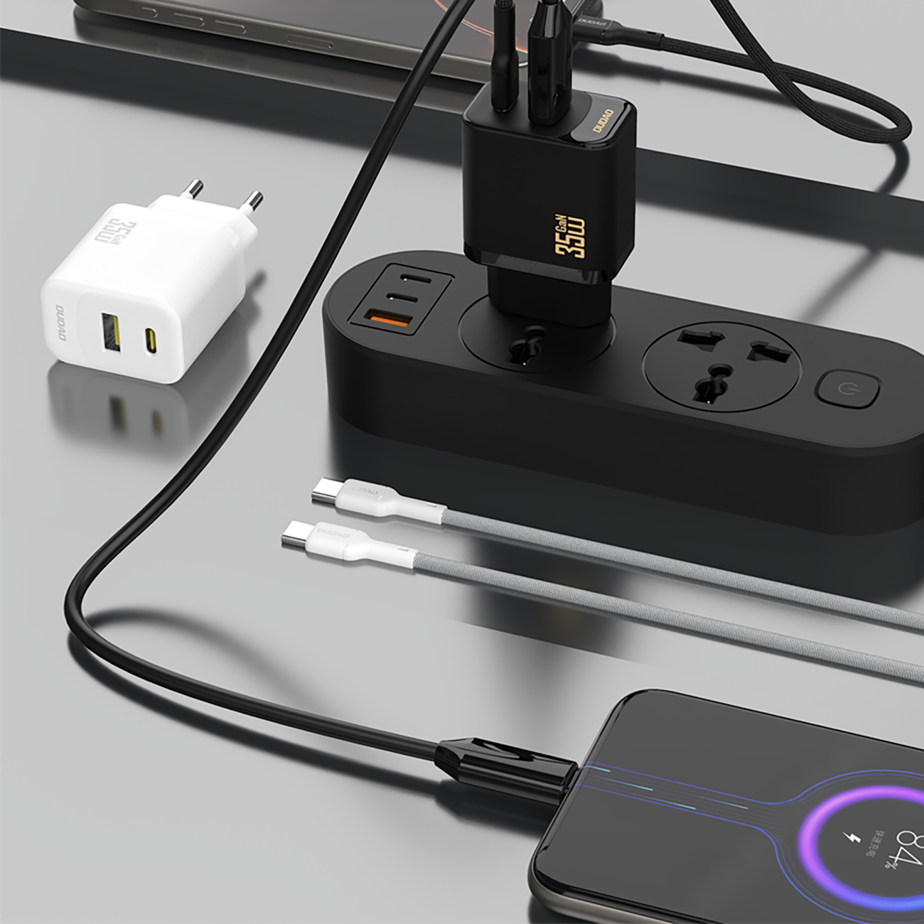 Dudao sieninis įkroviklis A27MaxCEU PD QC 35W USB-A USB-C su USB-C laidu - baltas