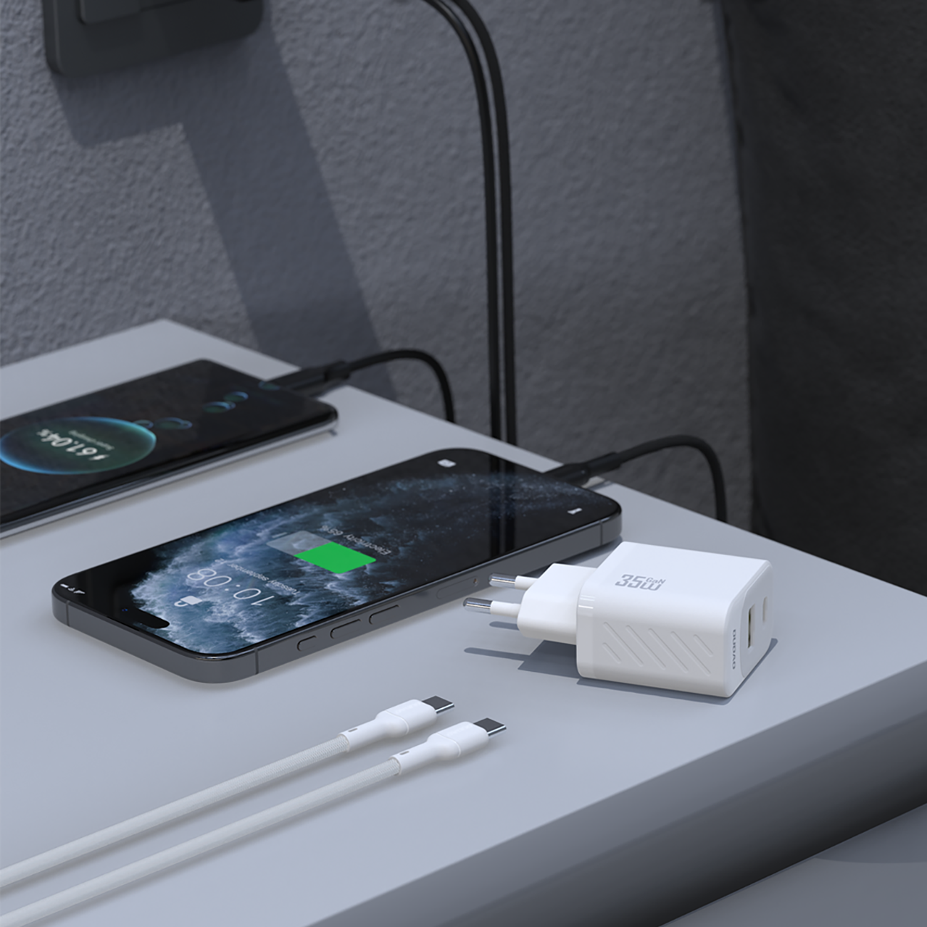 Dudao sieninis įkroviklis A27MaxCEU PD QC 35W USB-A USB-C su USB-C laidu - baltas